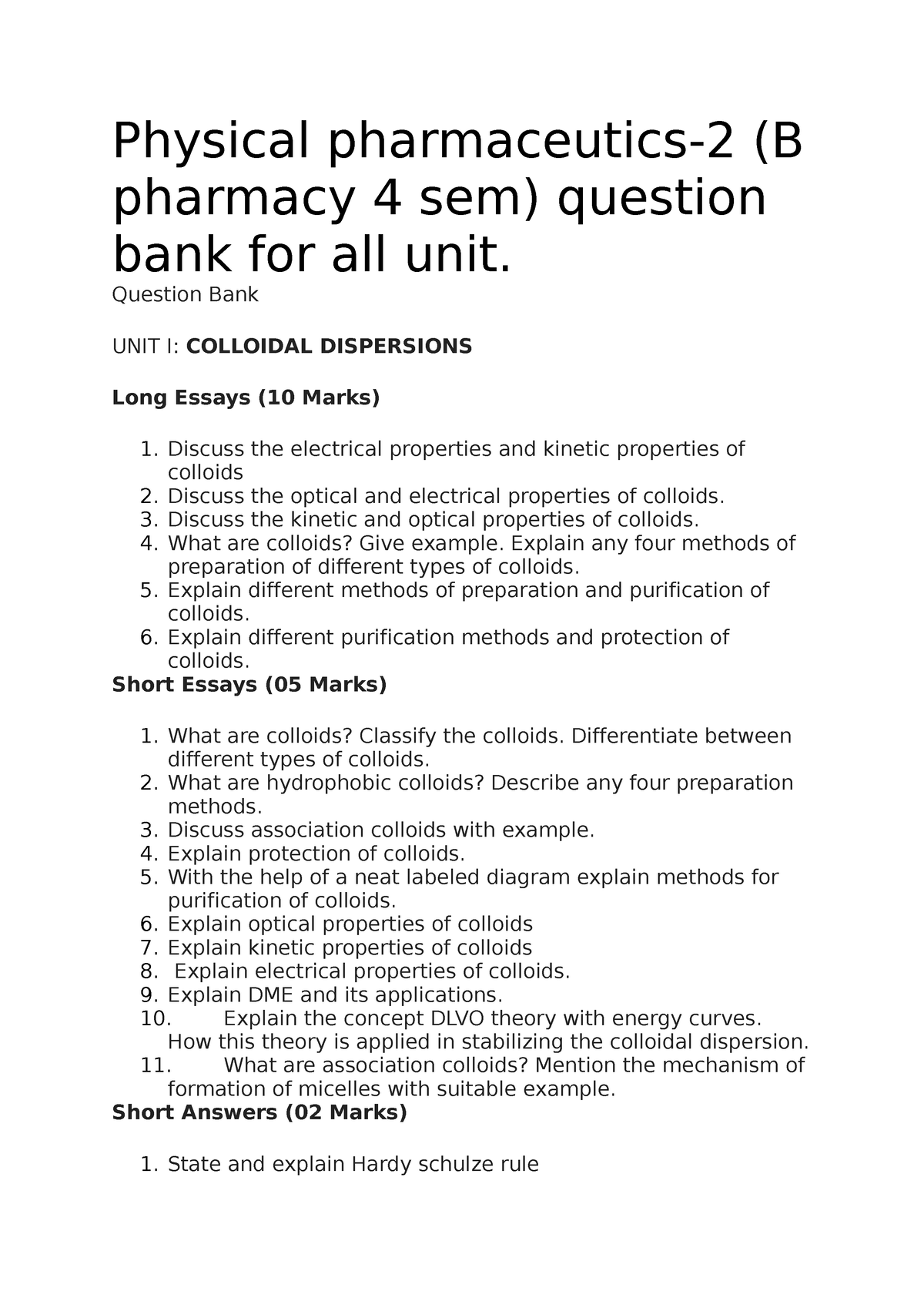 Physical Pharmaceutics 2 QB - Physical Pharmaceutics-2 (B Pharmacy 4 ...