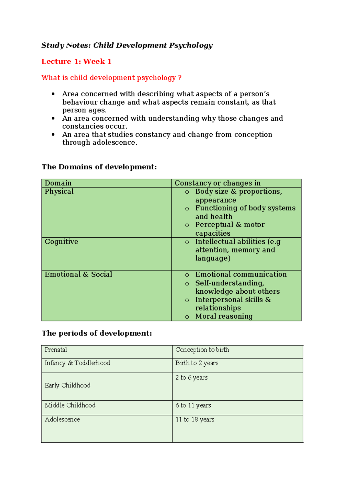 Child Developmental psychology Study Notes - Study Notes: Child ...