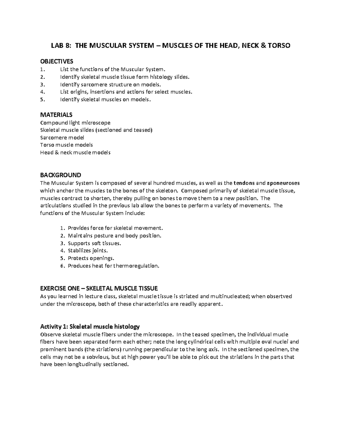 BIO+141+LAB+8 - Notes from L. Diggs lab - LAB 8 : THE MUSCULAR SYSTEM ...