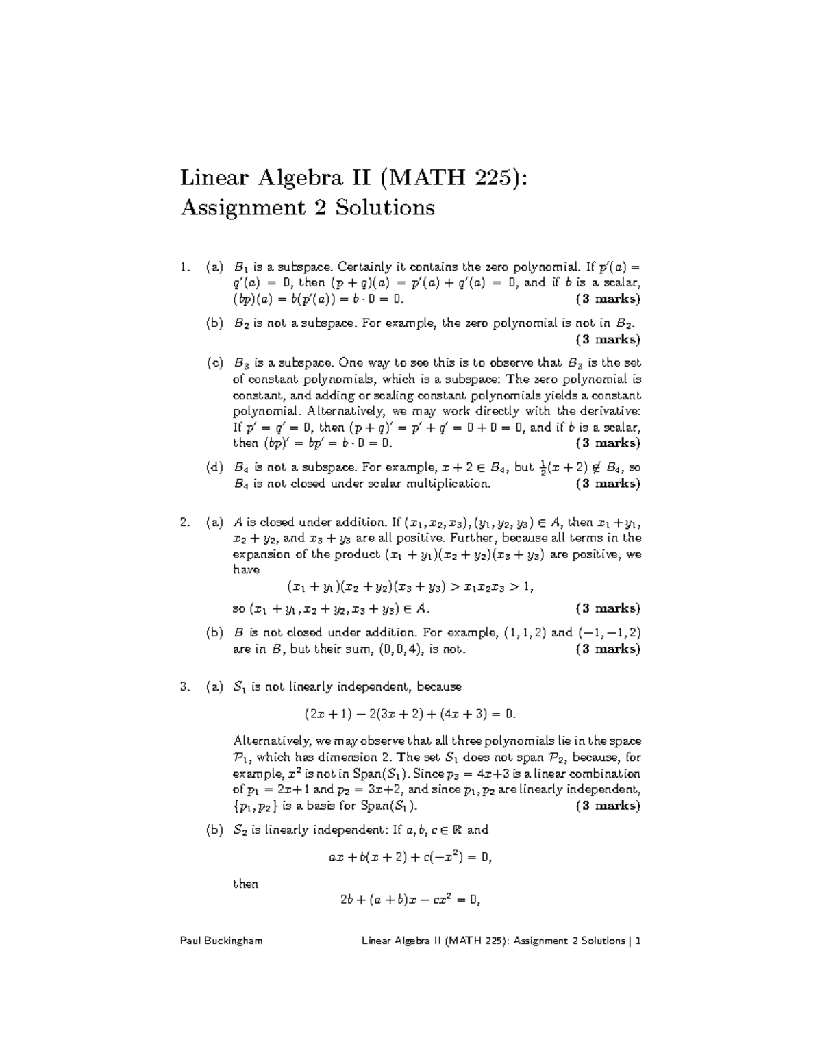 2-sol - Crowdmark Assignment 2 - Linear Algebra II (MATH 225 ...