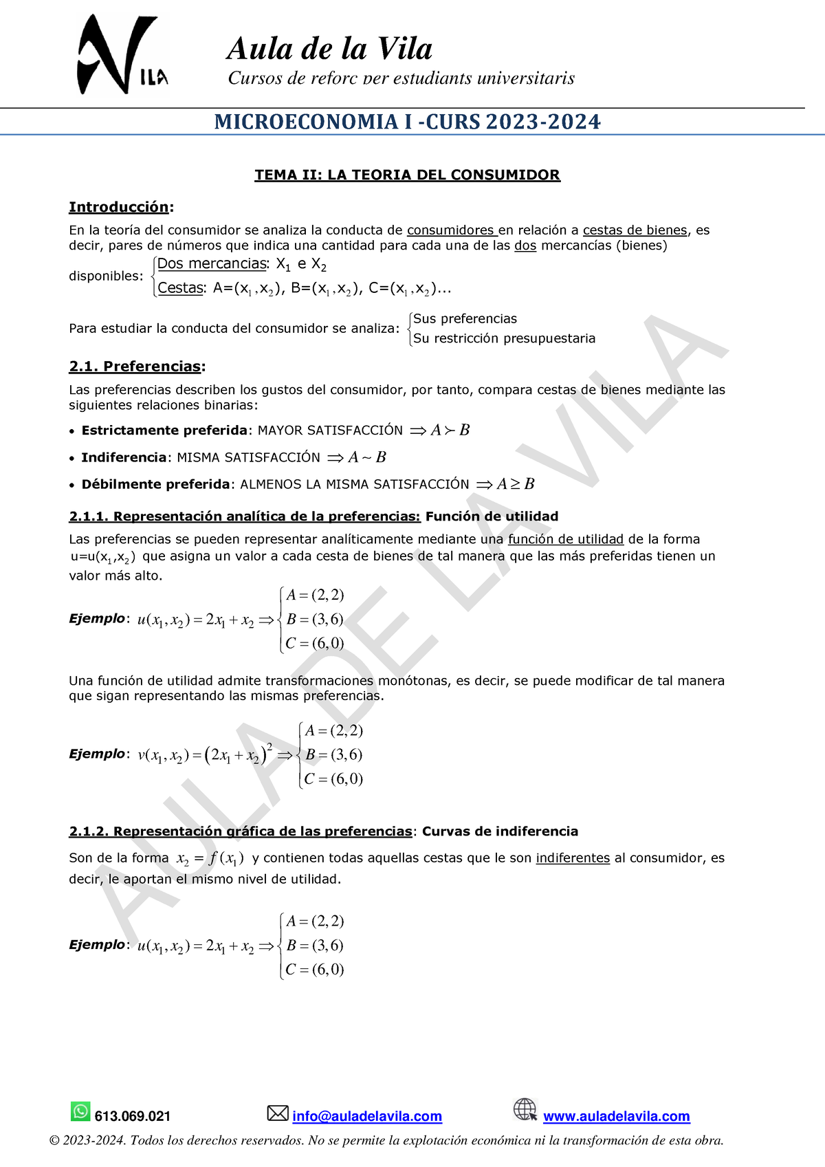 TEMA 2 1 LAS Preferencias - MICROECONOMIA I -CURS 2023- 613.069 Info ...