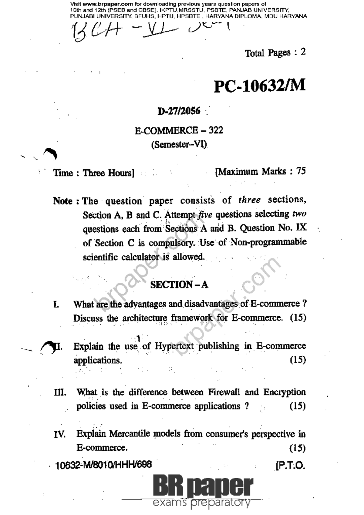E commerce previous year question paper - Bachelor's of Computer ...