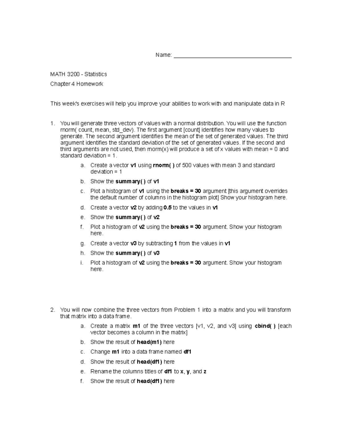 MATH 3200 Chapter 4 Homework (6 jan 17) - Name ...