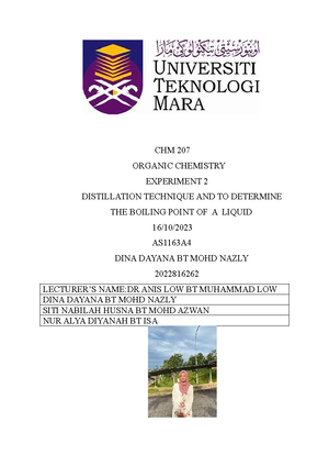 Lab CHM207 (1) - FACULTY OF APPLIED SCIENCE LAB REPORT 1 FOR CHM 207 ...