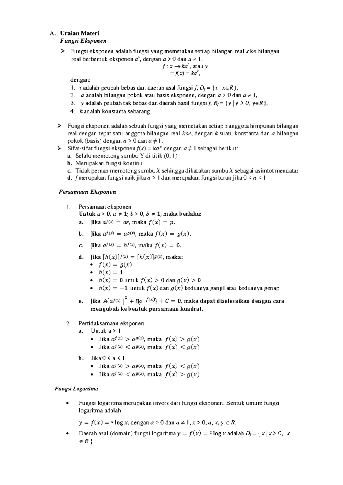 Materi Kelas X Peminatan - } + 𝐵{𝑎 A. Uraian Materi Fungsi Eksponen ...