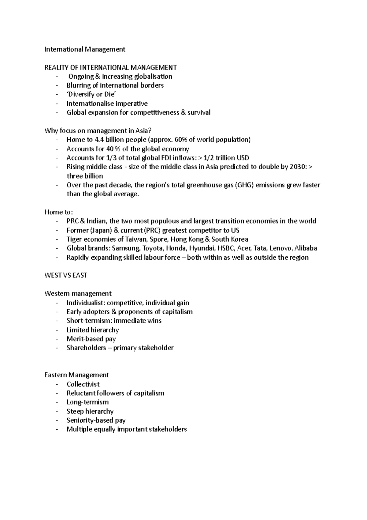 International Management - East vs West Management - International ...