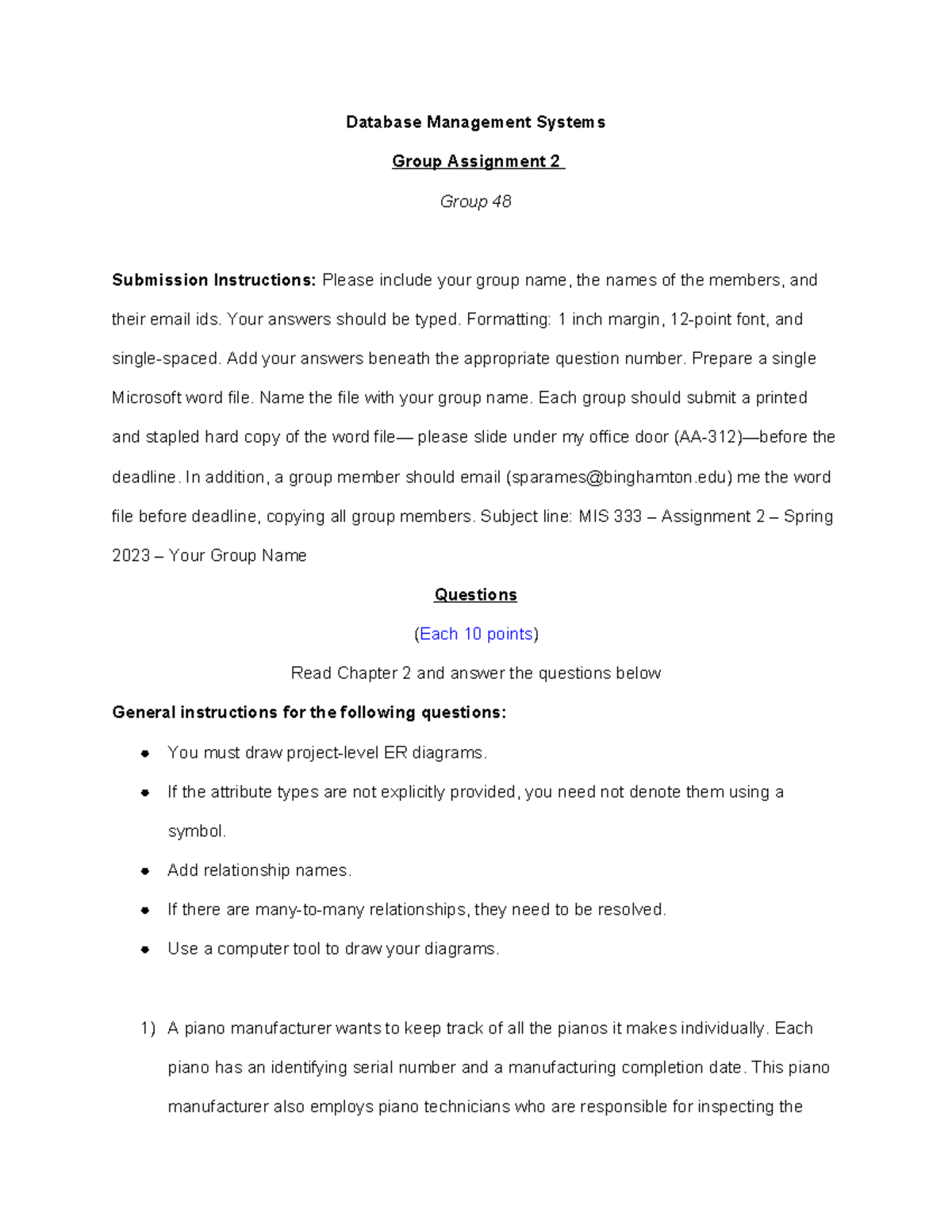 MIS 333 - Group Assignment 2 - Database Management Systems Group ...