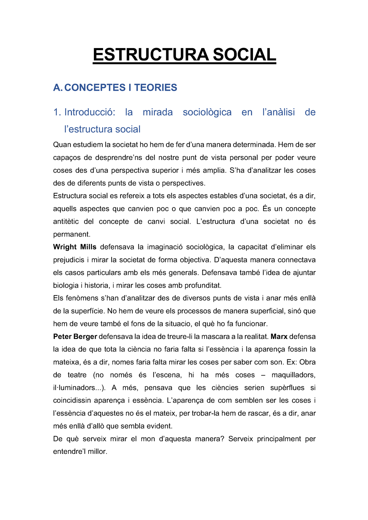 Teoria Completa - ESTRUCTURA SOCIAL A. CONCEPTES I TEORIES 1 ...