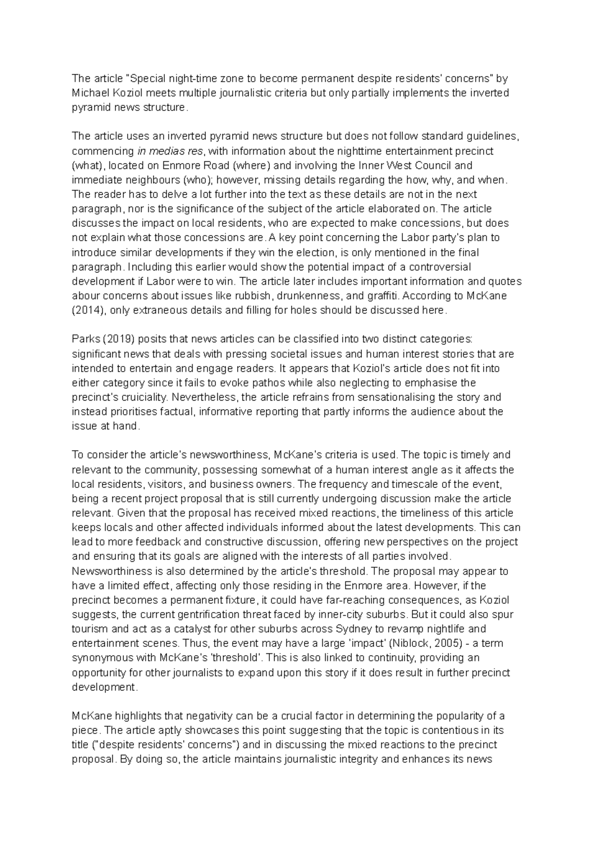 JNRL101 Assessment 1 The Article Special Night time Zone To Become jnrl101-assessment-1-the-article-special-night-time-zone-to-become