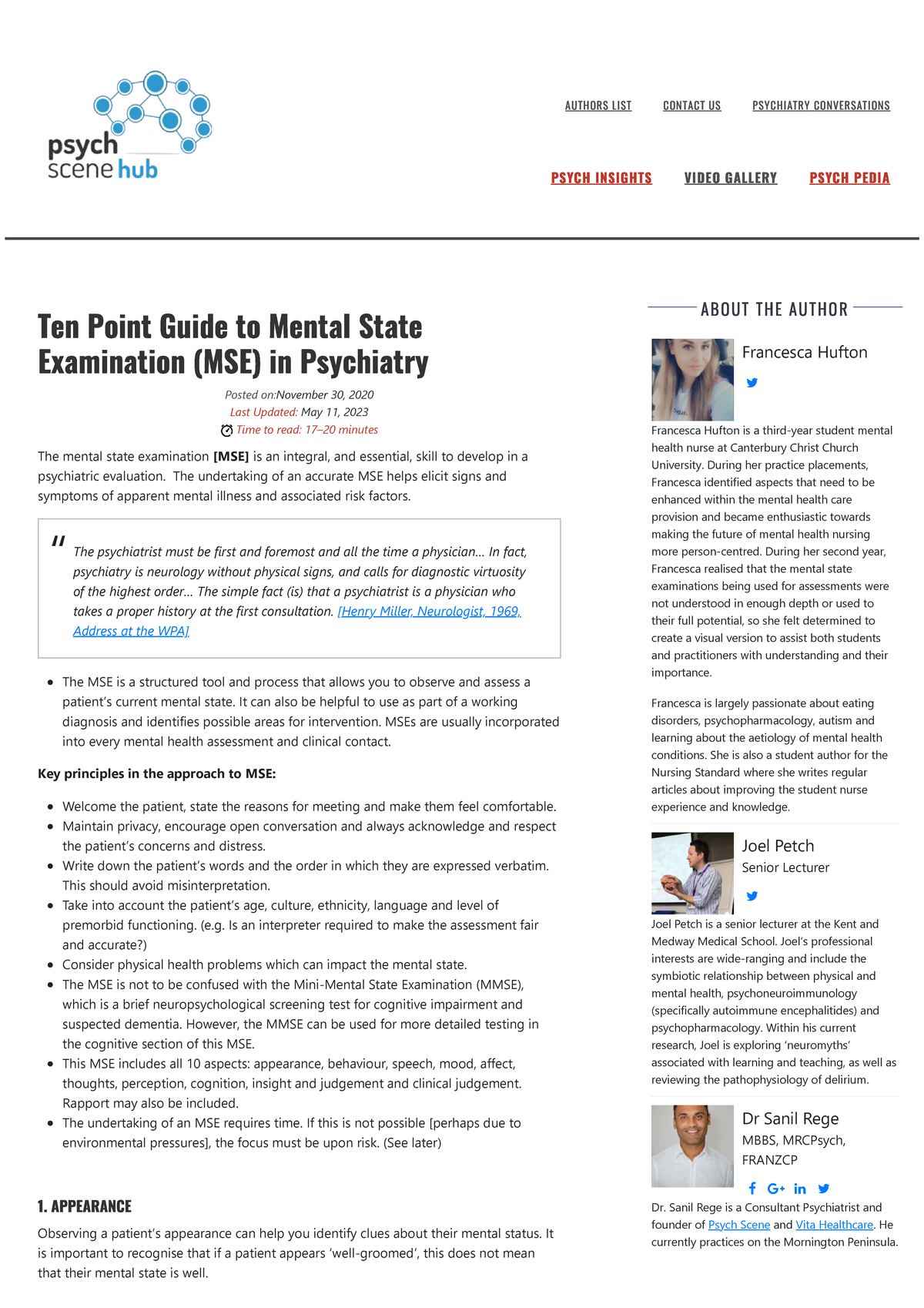 Ten Point Guide To Mental State Examination (MSE) In Psychiatry ...