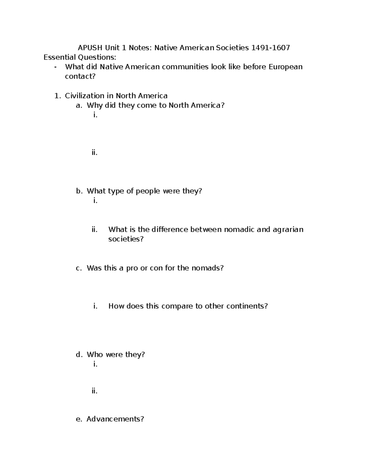 Keaton Michael Apush Unit 1 Guided Reading APUSH Unit 1 Notes