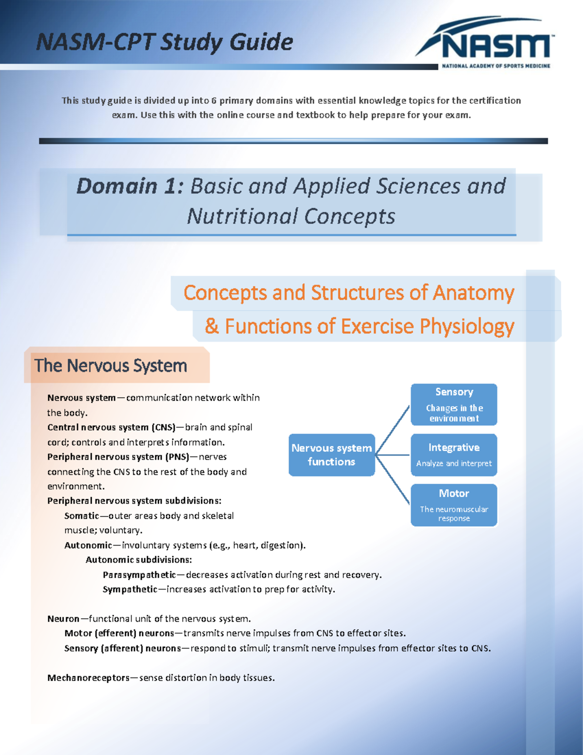 NASM Study Guide - Study Guide This Study Guide Is Divided Up Into 6 ...