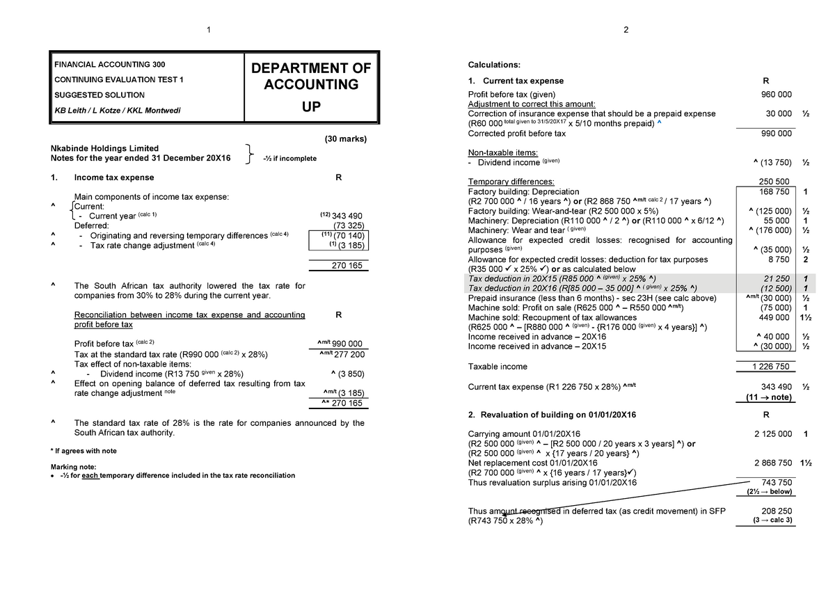 CEV 1 Solution - 1 FINANCIAL ACCOUNTING 300 CONTINUING EVALUATION TEST ...