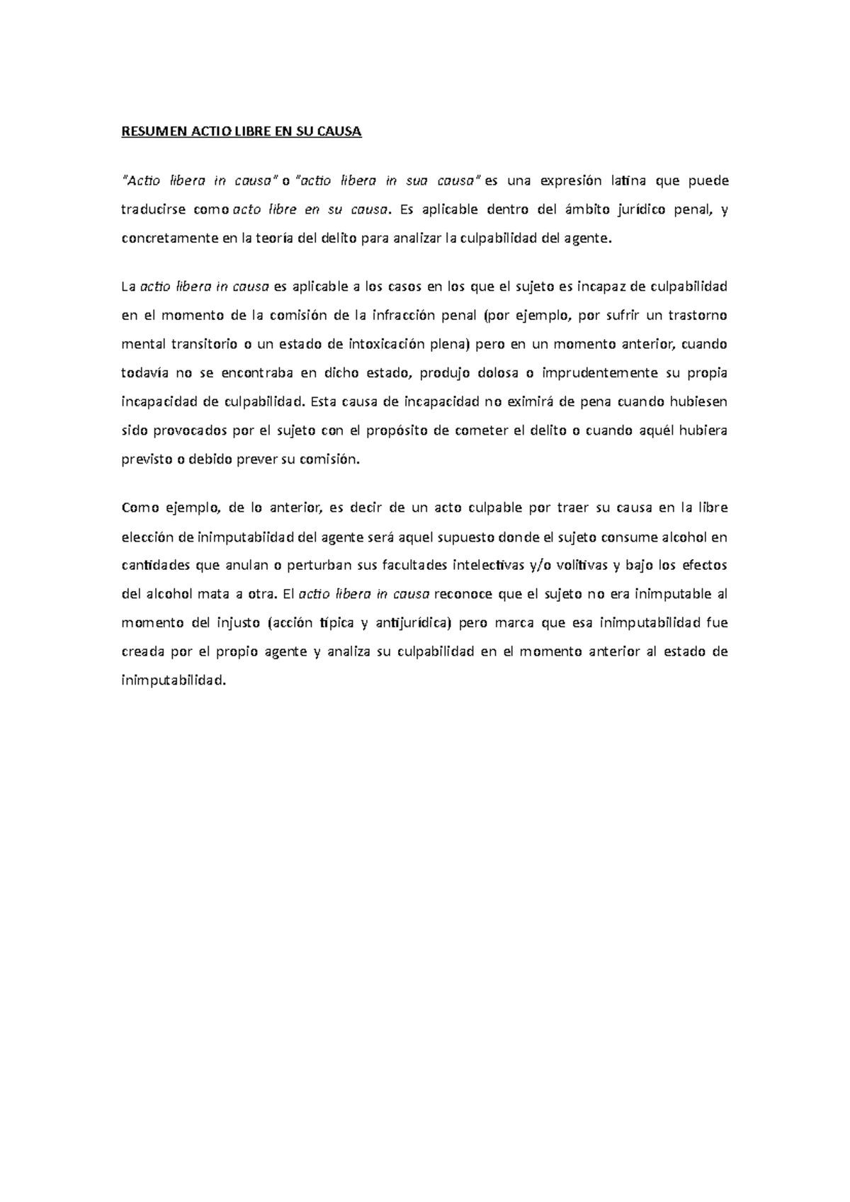 Resumen Actio Libre en su causa