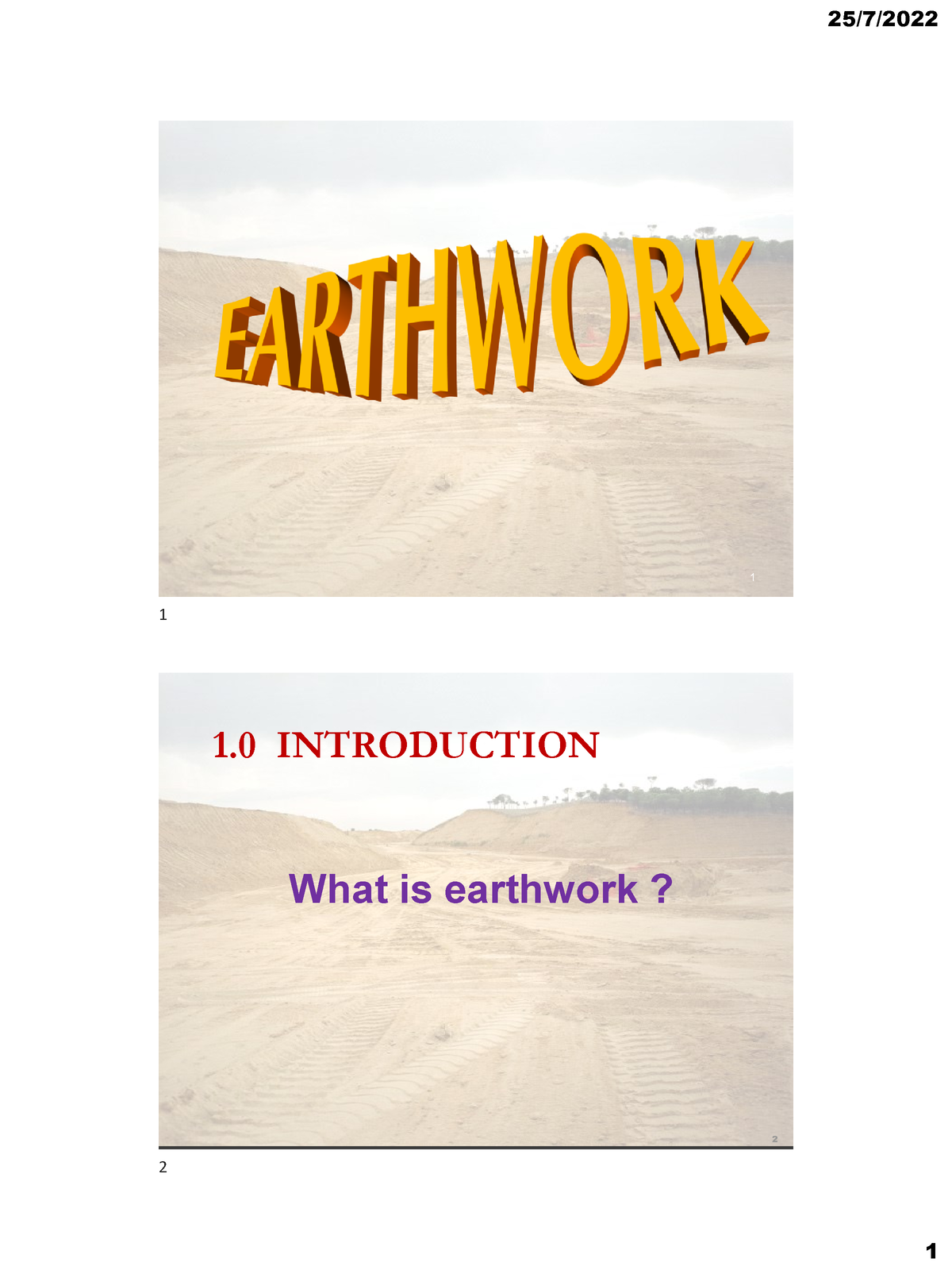 Earthwork 1 - Nnnnn - 1 What Is Earthwork? 2 1 INTRODUCTION 1 2 3 The ...