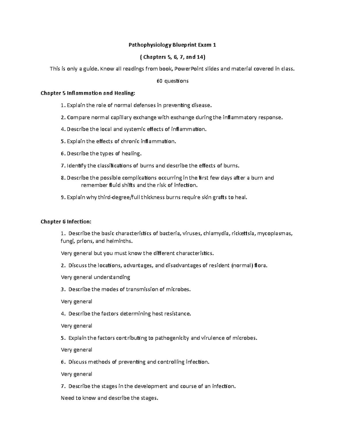 Patho Blueprint Exam 1 - Exam Review for Exam 1 Chatpers 5, 6, 7, 14 ...