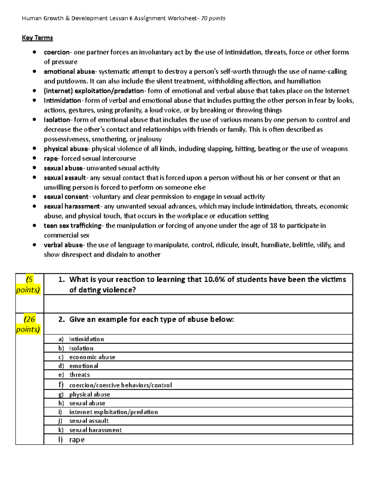 HGD+6+Assignment+Worksheet - Human Growth & Development Lesson 6 ...
