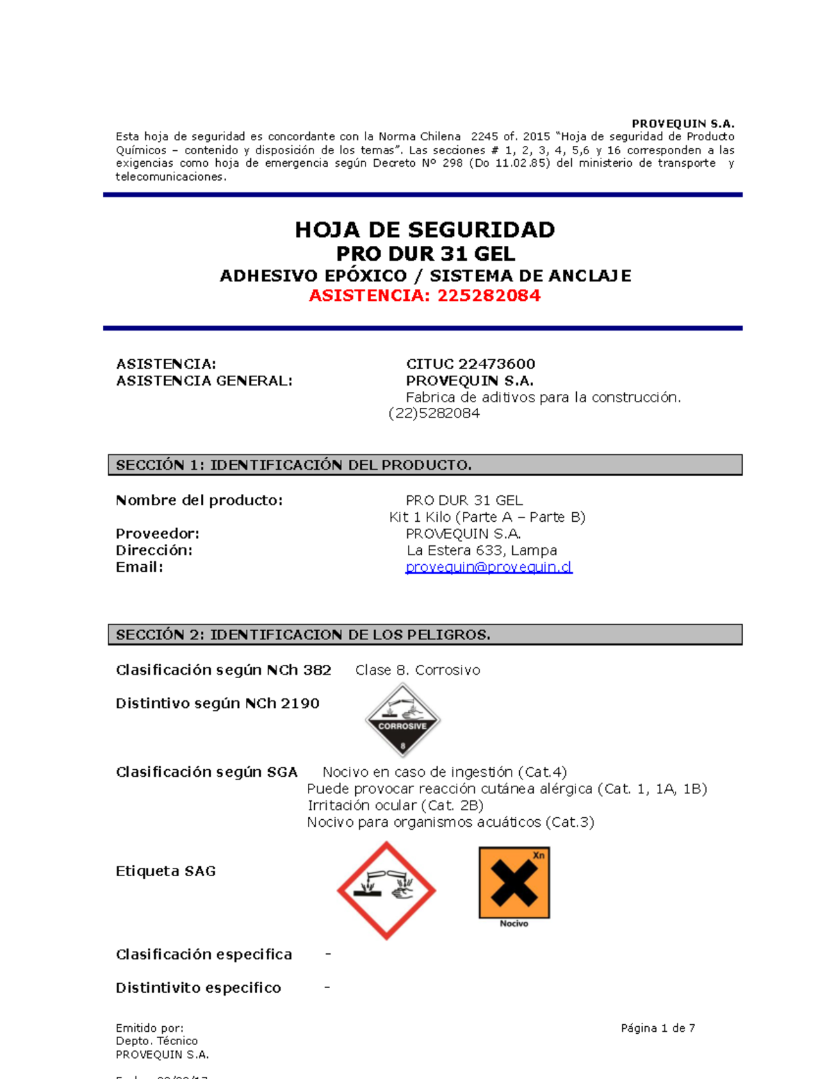 Doc Player - TODO - Emitido por: Página 1 de 7 Depto. Técnico PROVEQUIN ...