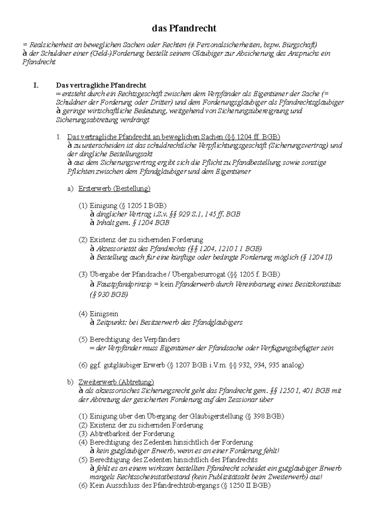 Pfandrecht An Beweglichen Sachen Pfandrecht - Prüfungsschema und Definitionen - das Pfandrecht