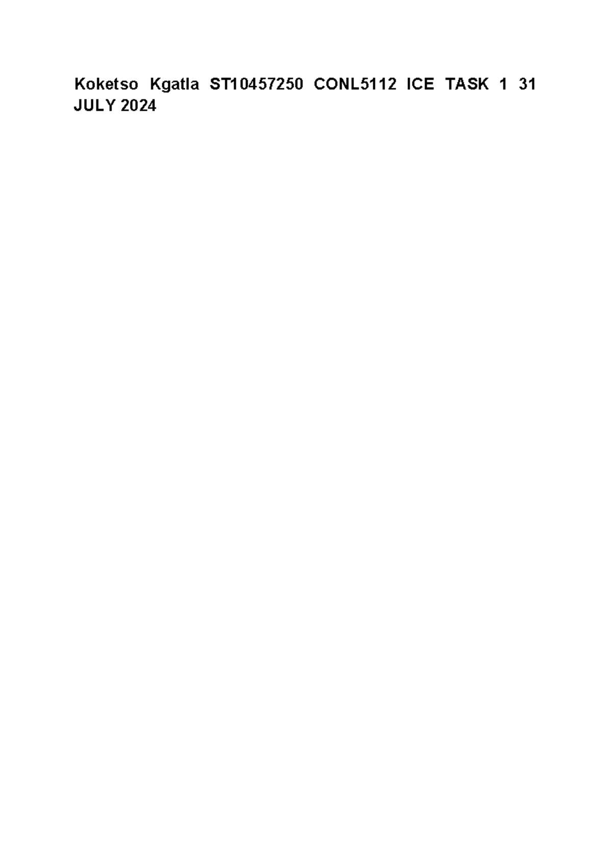 CONL ICE TASK 1 - CONL ICE TASK - CONL5112 - Koketso Kgatla ST10457250 ...