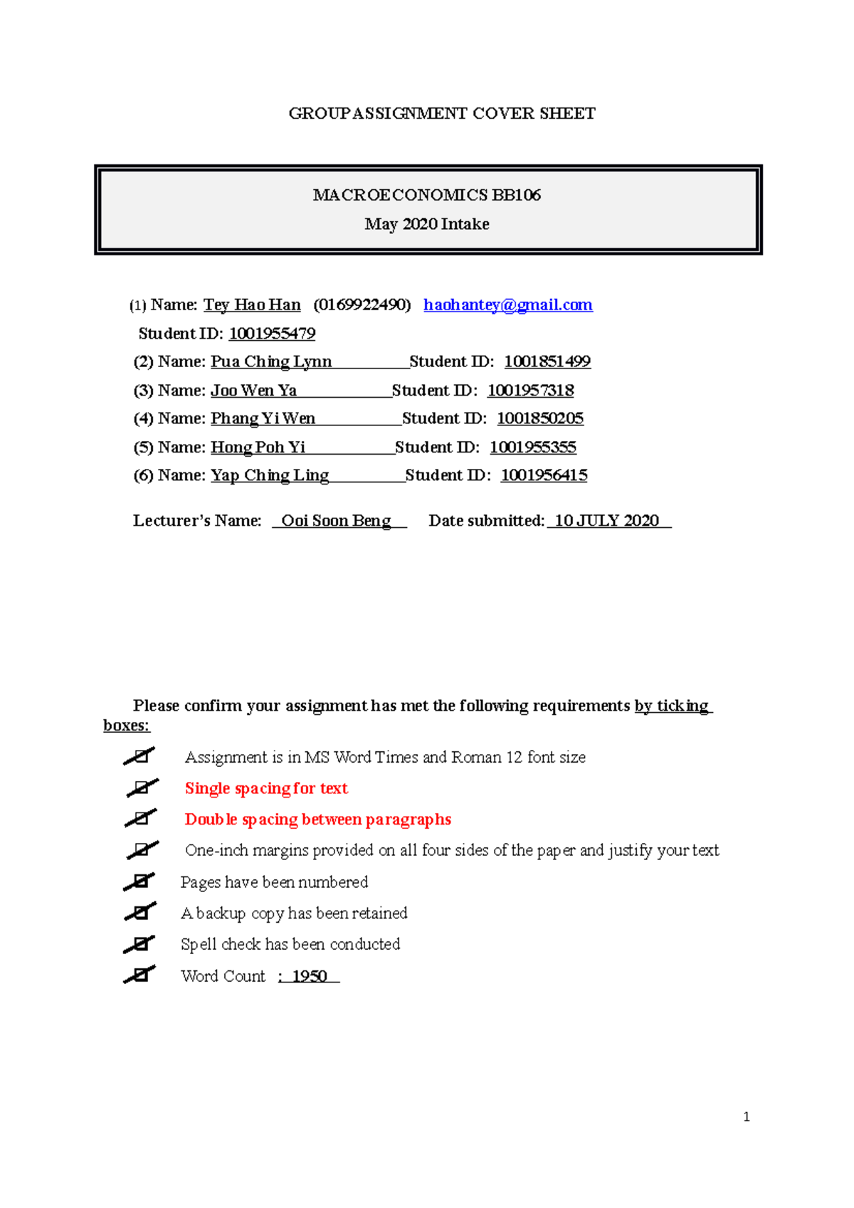 Macro assignment 052020 - GROUP ASSIGNMENT COVER SHEET MACROECONOMICS ...
