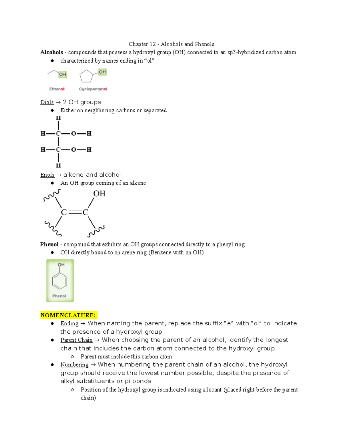 Chapter 12 Alcohols and Phenols - Chapter 12 - Alcohols and Phenols ...