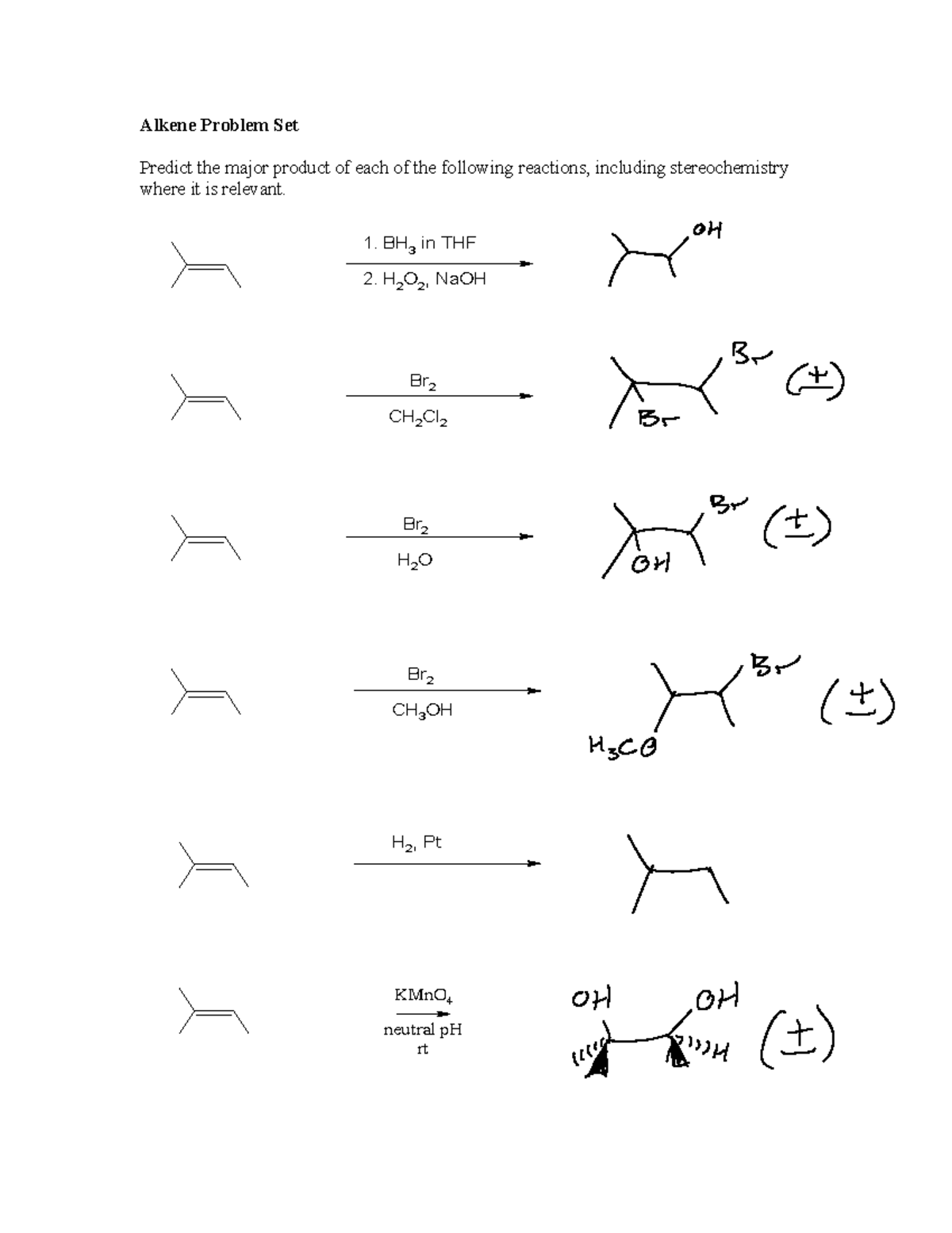 Alkene Problem Set - Alkene Problem Set Predict the major product of ...