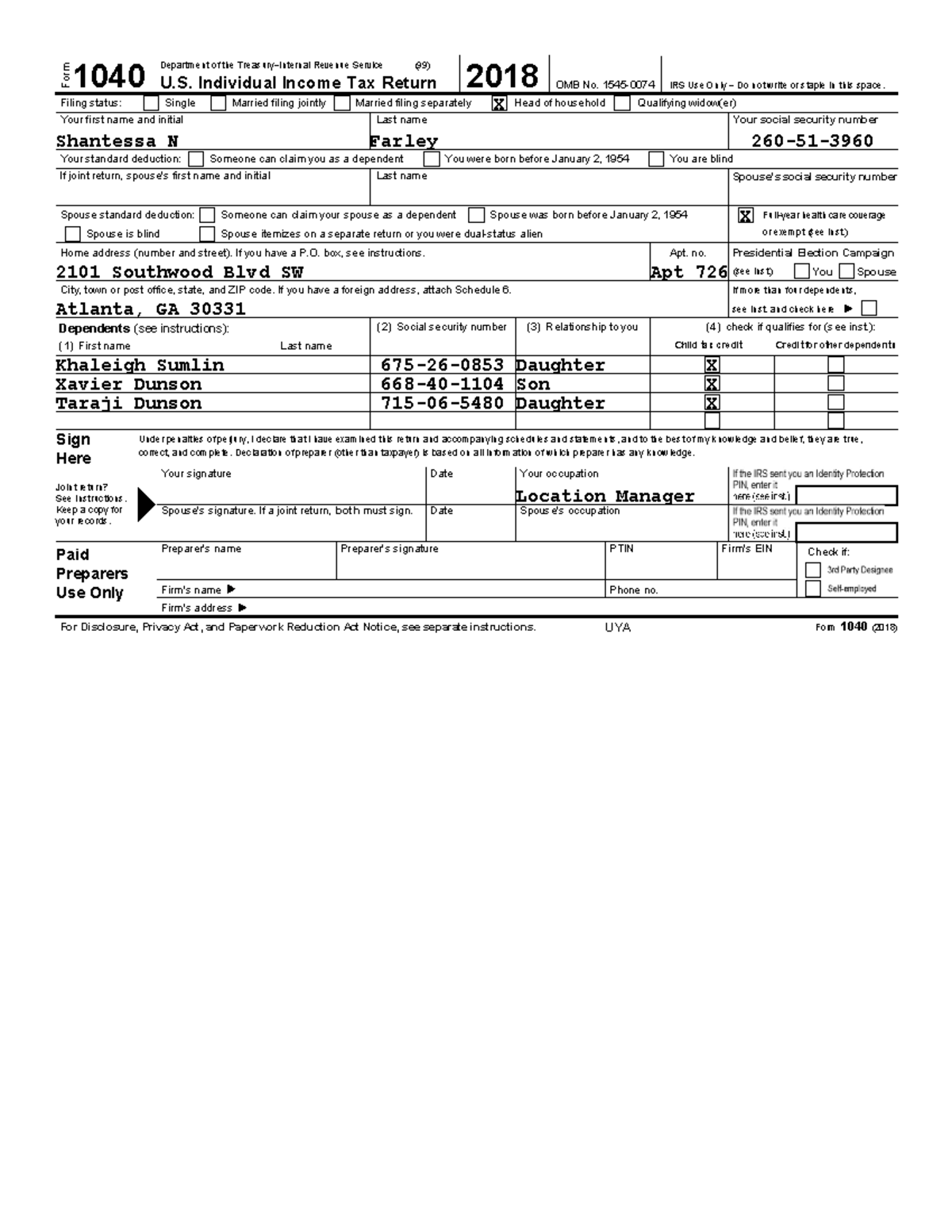 2018 Tax Returnv hihvigiyvyvu - Fo 1040 rm 2018 Department of the ...