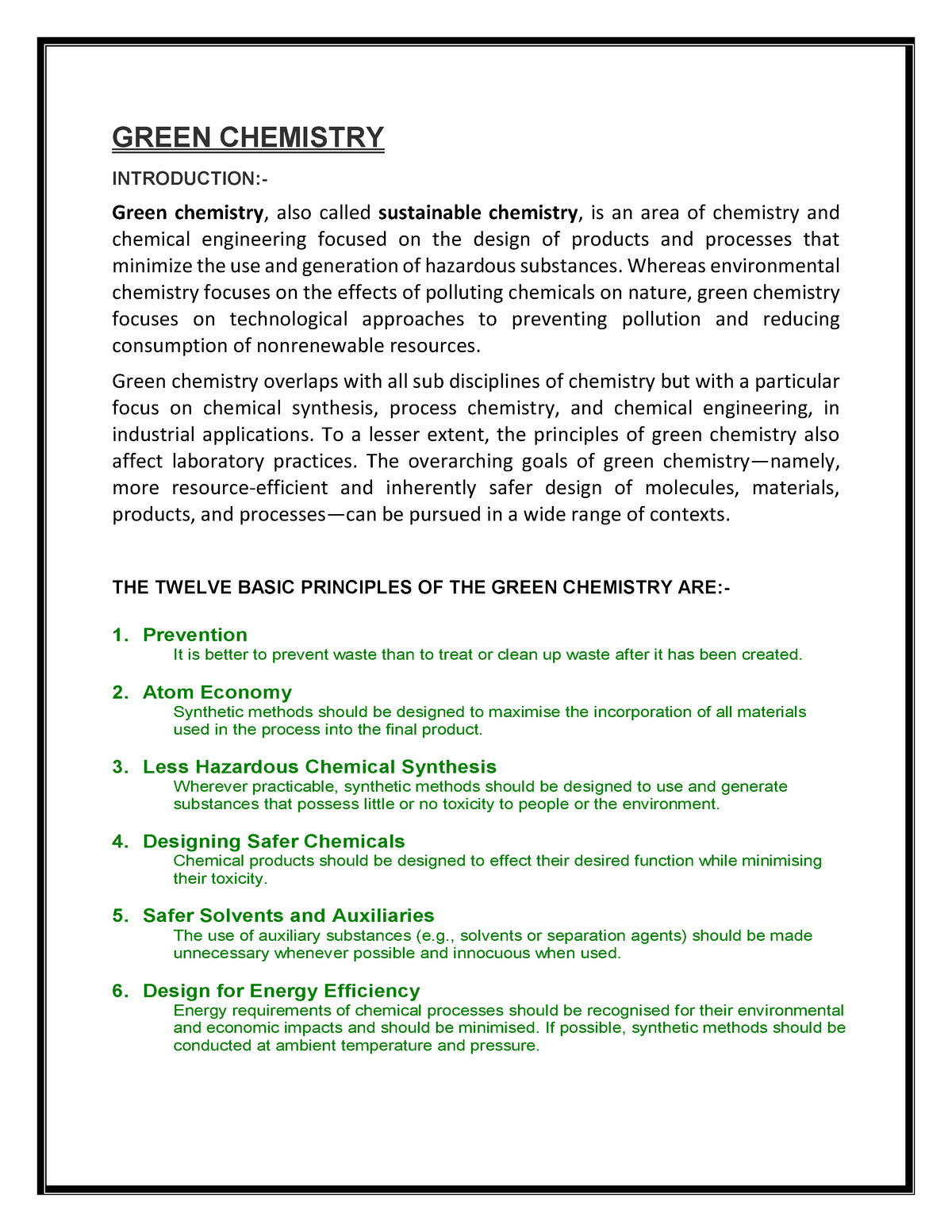 overview green chemistry assignment pdf