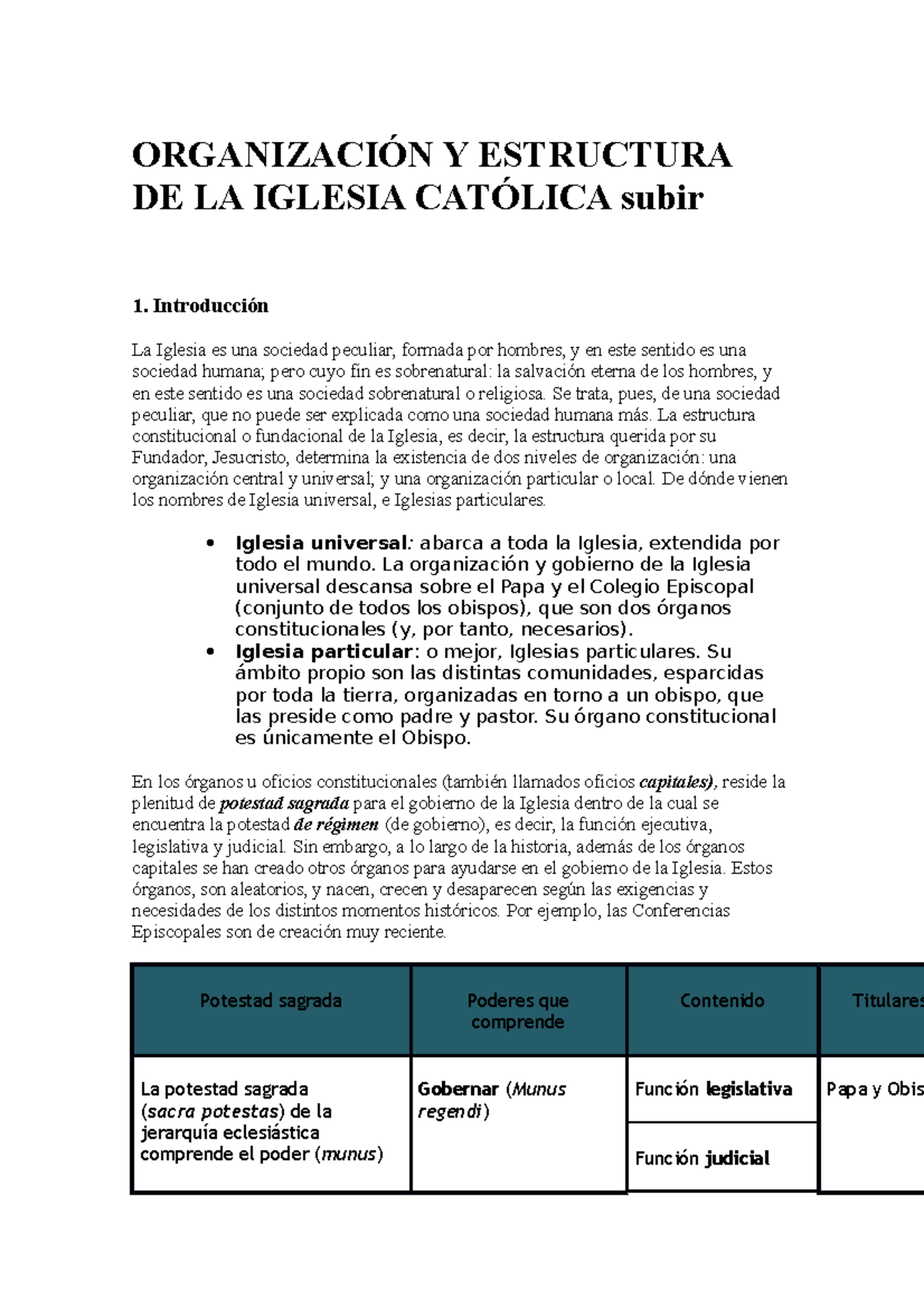 Organización Y Estructura de la Iglesia Católica Seminario ...