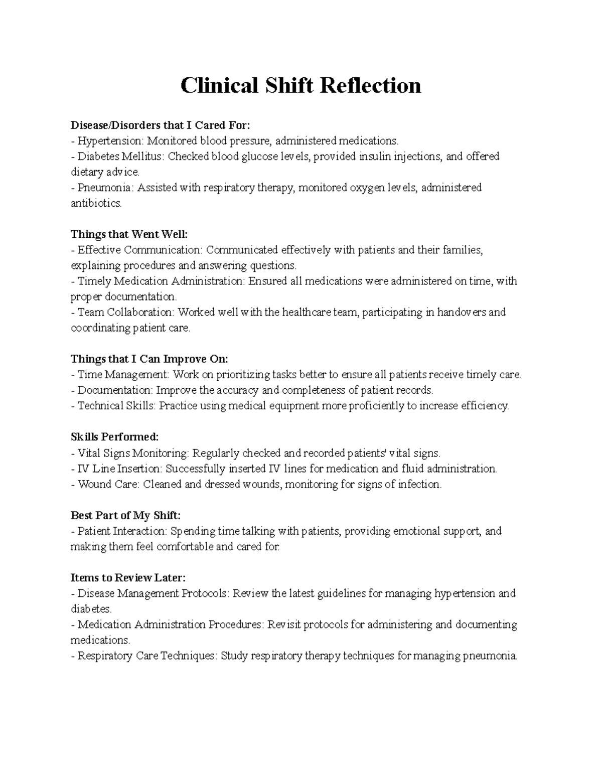 Clinical Shift Reflection-2 - Clinical Shift Reflection Disease ...
