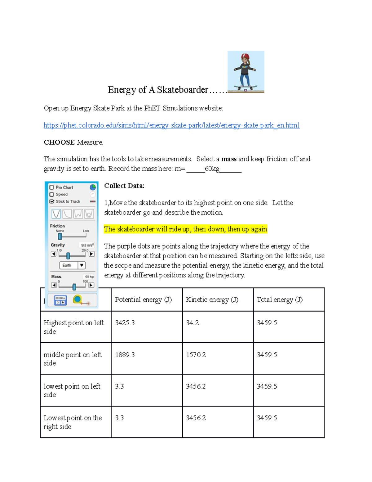 PHET Energy Of A Skateboarder Lab Energy Of A Skateboarder Open