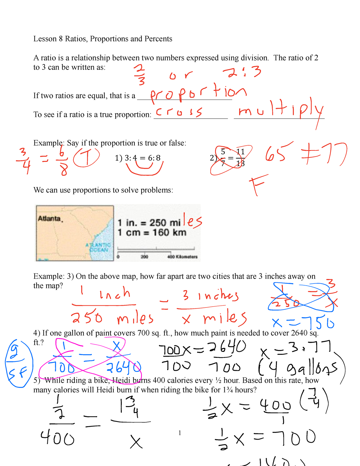 Math 119 Ratios - HW 8 - 1 Lesson 8 Ratios, Proportions And Percents A ...