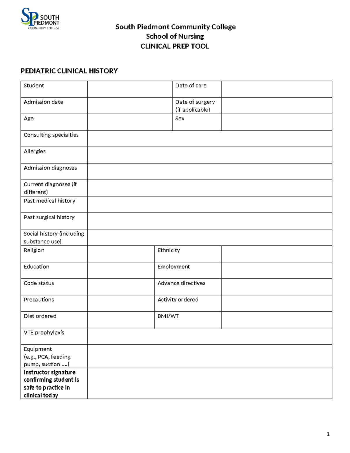 Tools prepare me - School of Nursing CLINICAL PREP TOOL PEDIATRIC ...