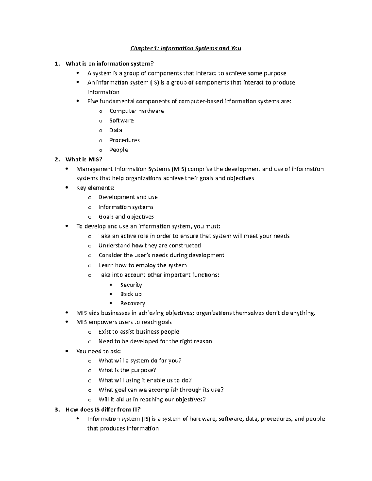 Summary Notes Chap 1 to 6 (Busi 3700) - Chapter 1: Information Systems ...
