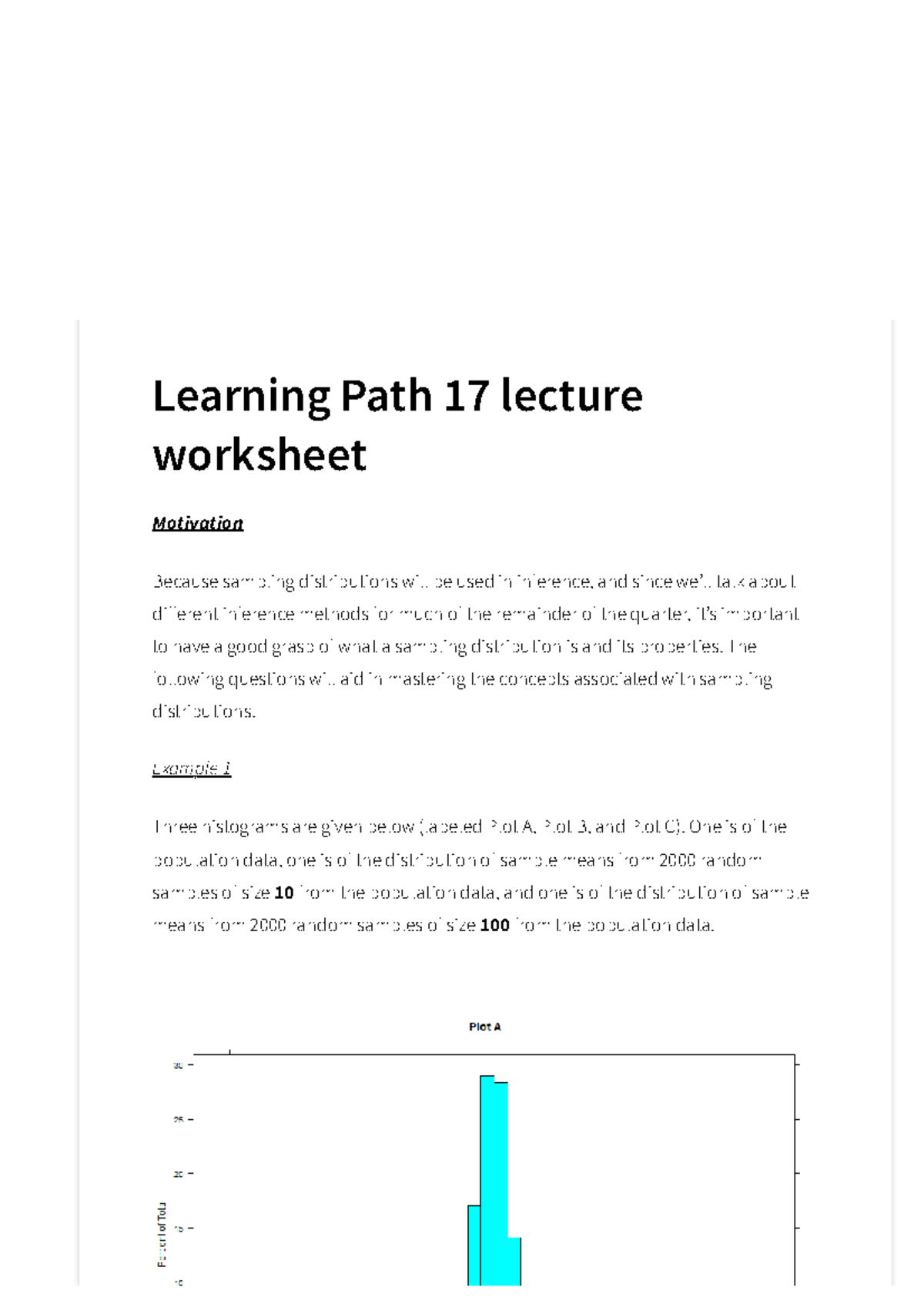 worksheet 1 on sampling distributions