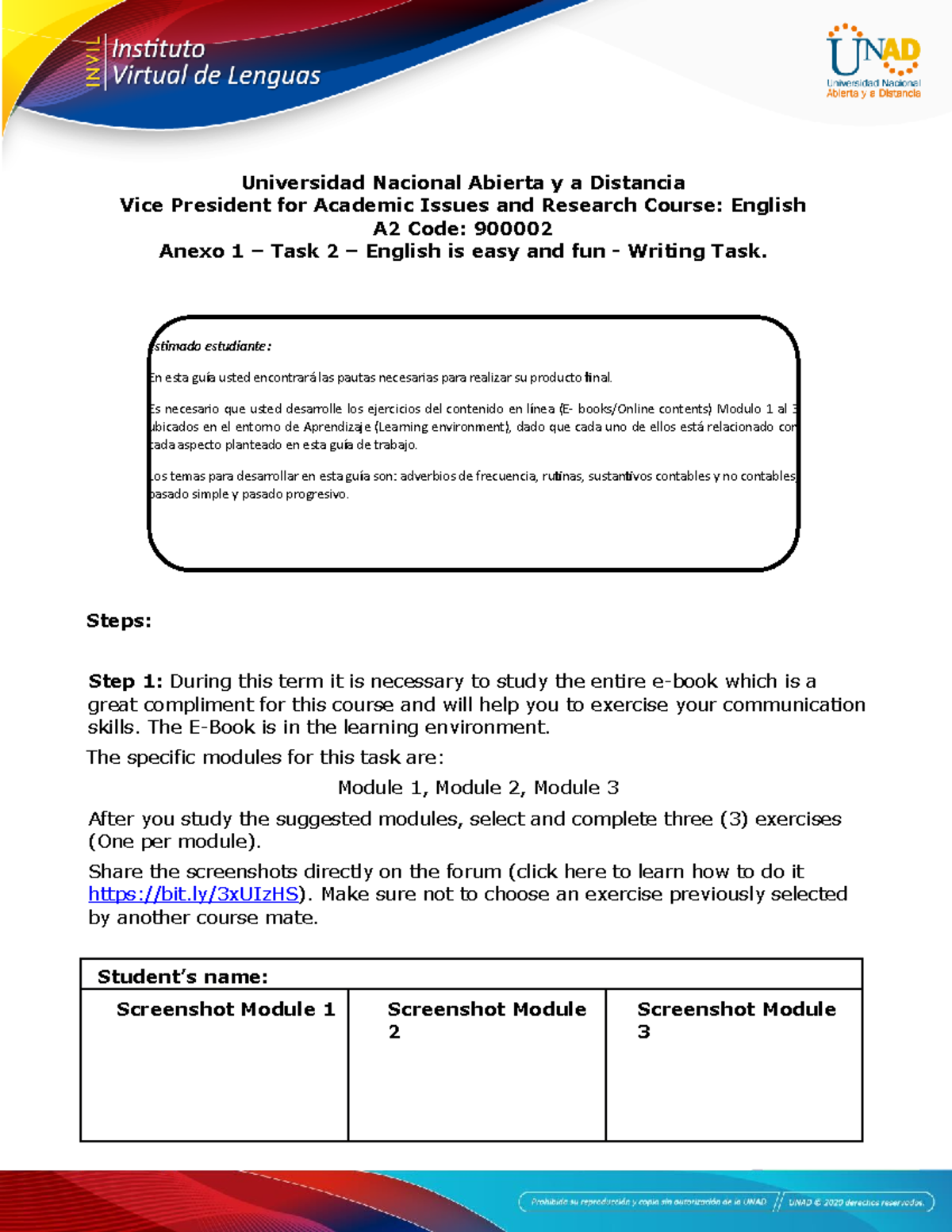 Anexo 1 – Task 2 - English is easy and fun Writing Task sin edutar ...