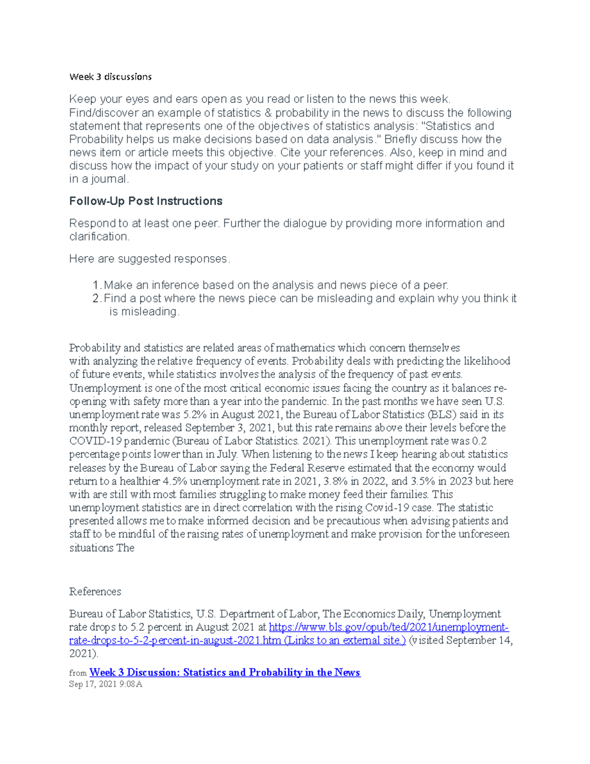Week 3 discussions statistics Week 3 discussions Keep your eyes and