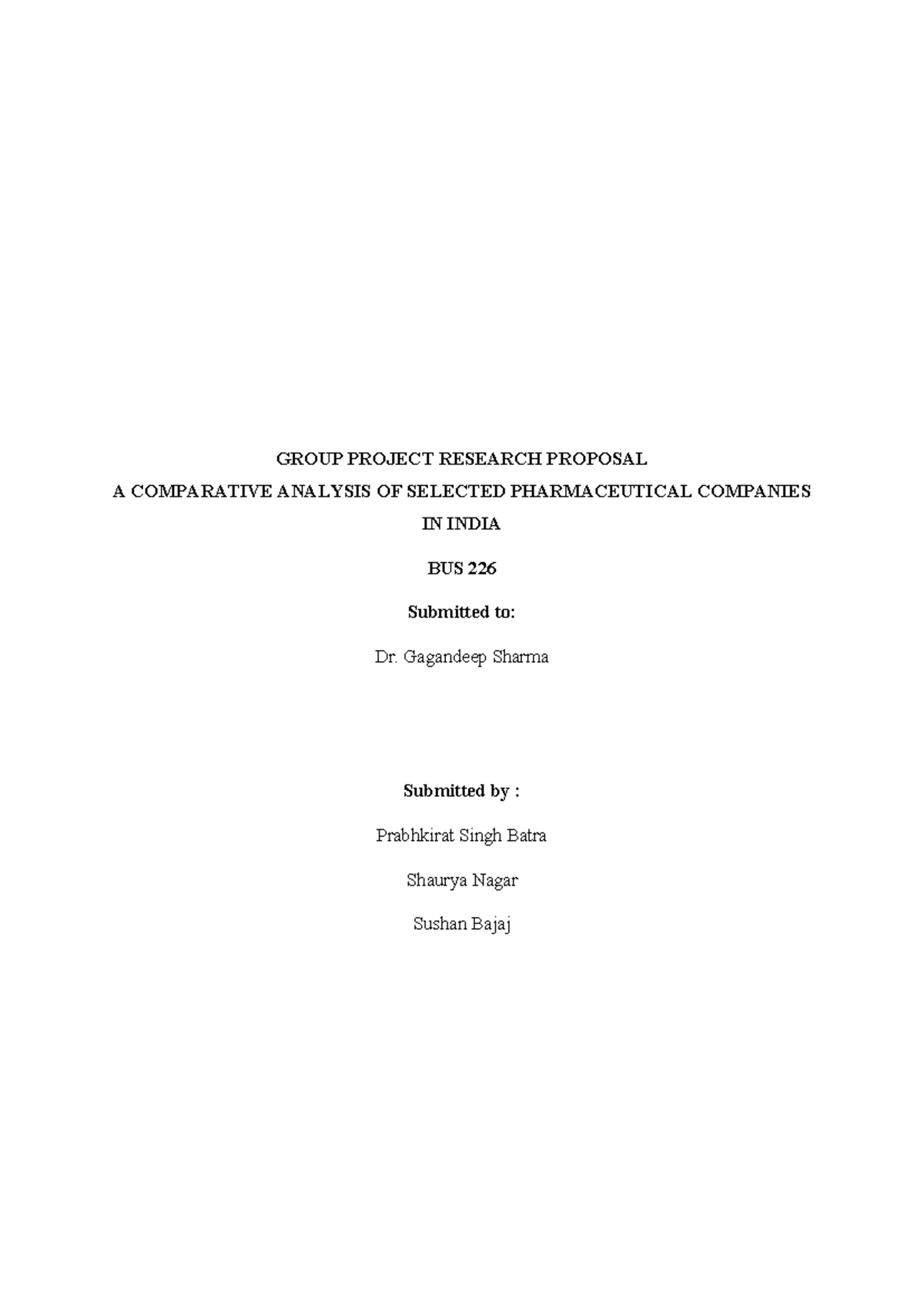 BUS226 Report - GROUP PROJECT RESEARCH PROPOSAL A COMPARATIVE ANALYSIS ...