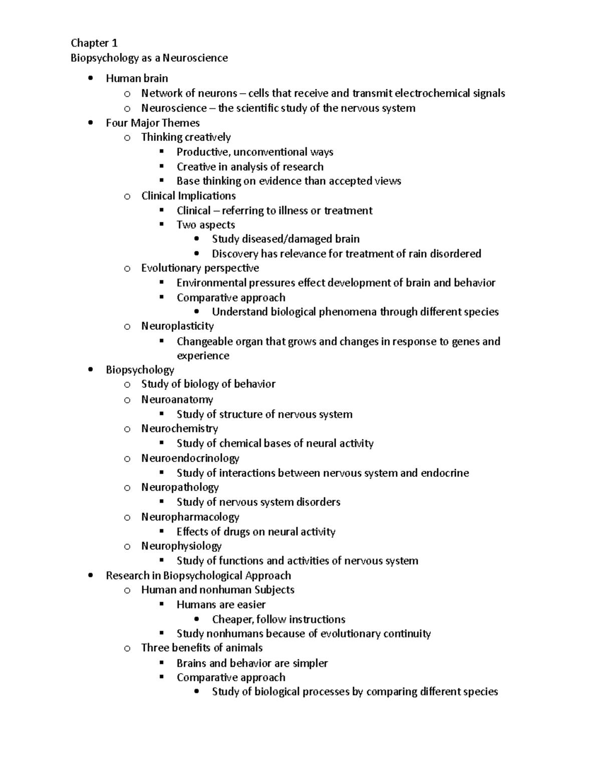 Chapter 1 - Summary Biopsychology - Chapter 1 Biopsychology As A ...