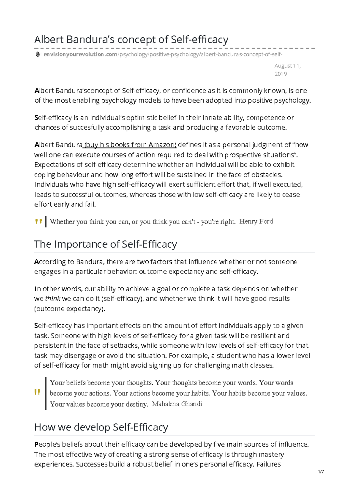 Albert Banduras concept of Self efficacy envisionyourevolution - August ...