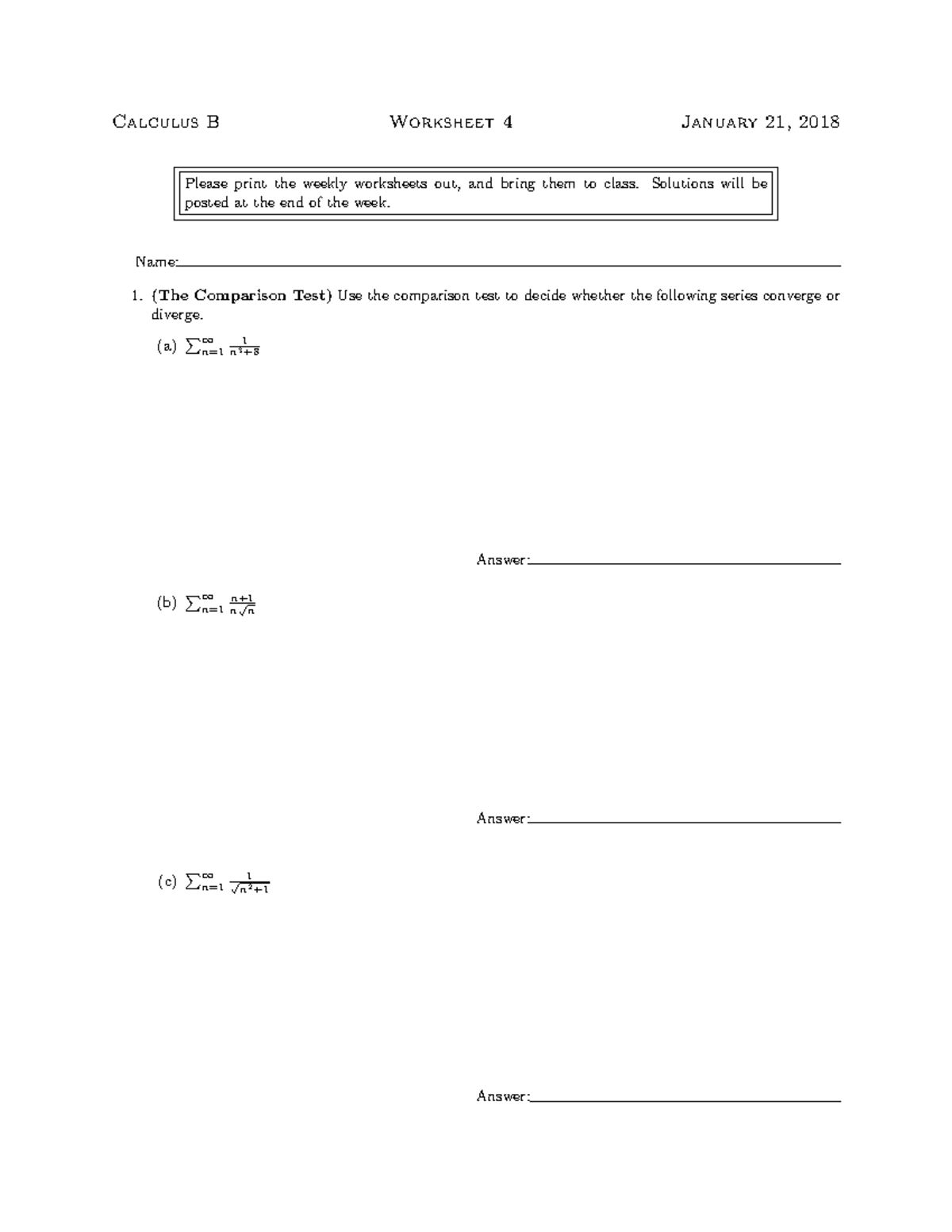 Worksheet+4 - A worksheet assignment - Calculus B Worksheet 4 January ...
