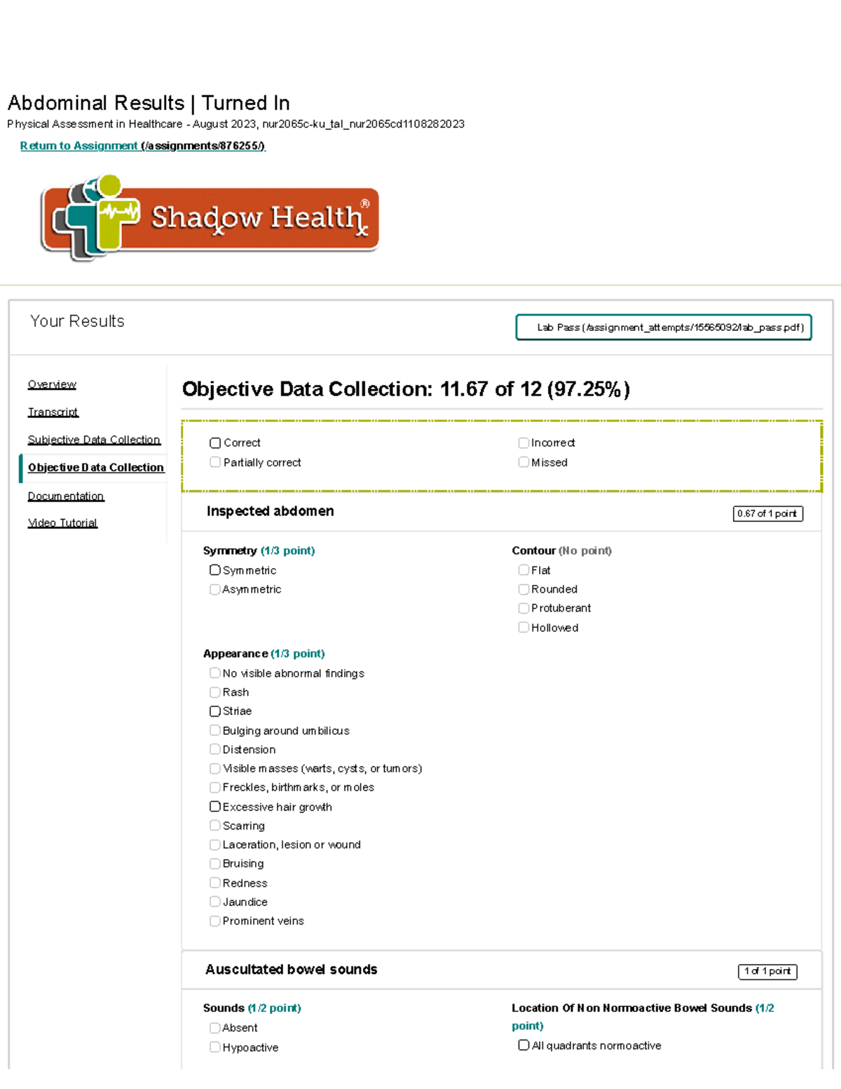 Abdominal Objective - Abdominal Results | Turned In Physical Assessment ...