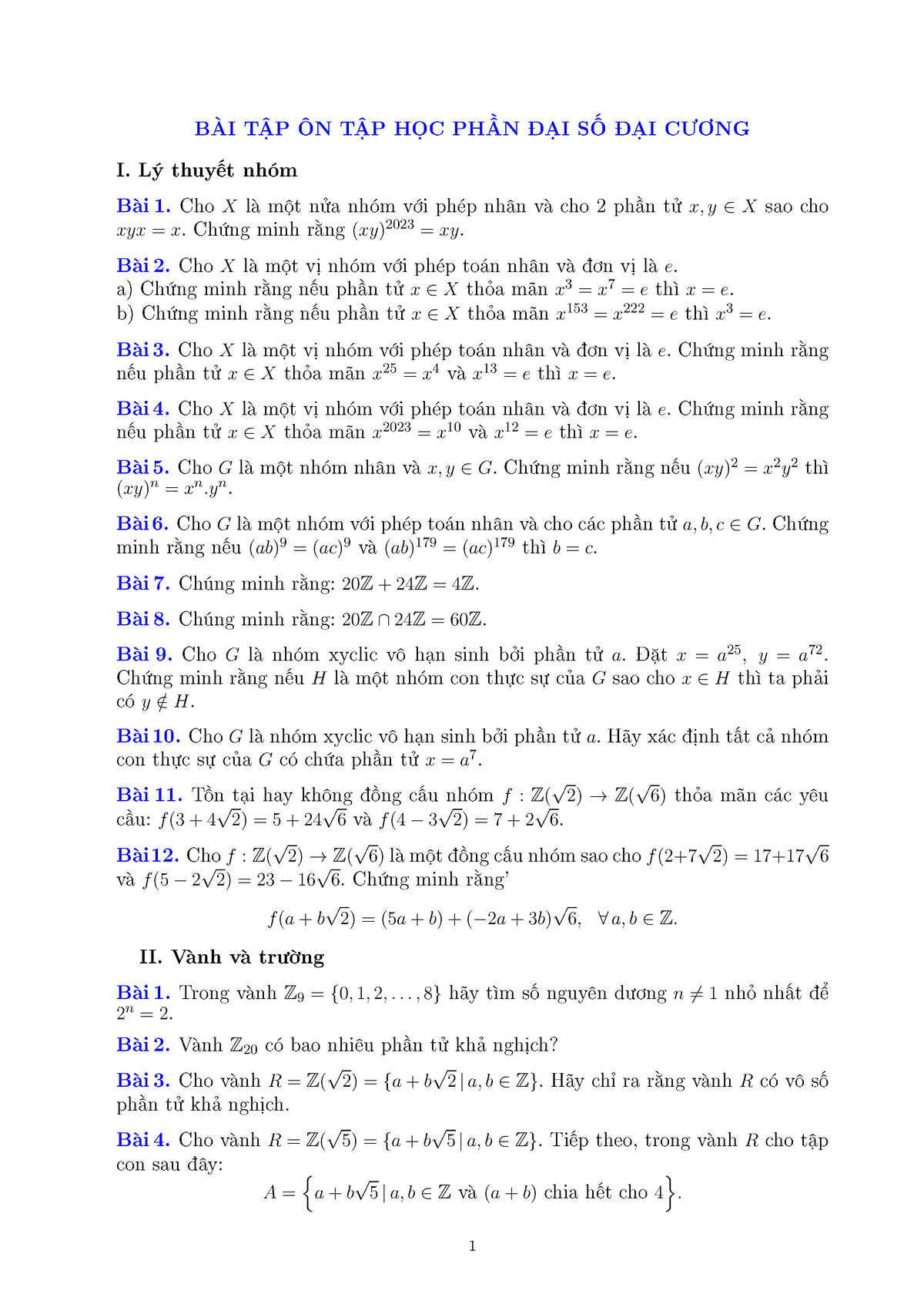 đề Cương ôn Tập ĐSĐC - Math - B I T P ÆN T P HÅC PH N I SÈ I C×ÌNG I ...