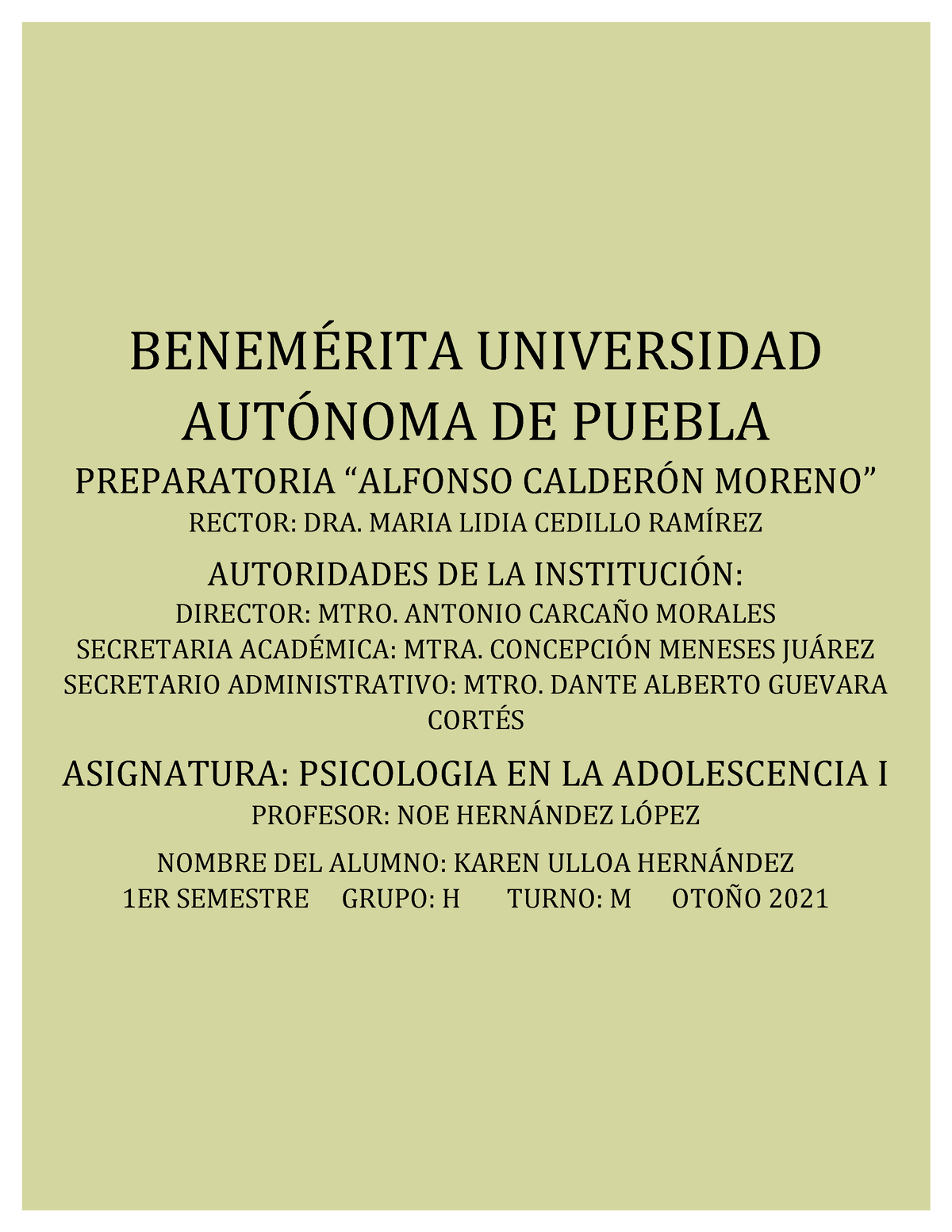 Personalidad Trabajo En Clase BenemÉrita Universidad AutÓnoma De Puebla Preparatoria 2496