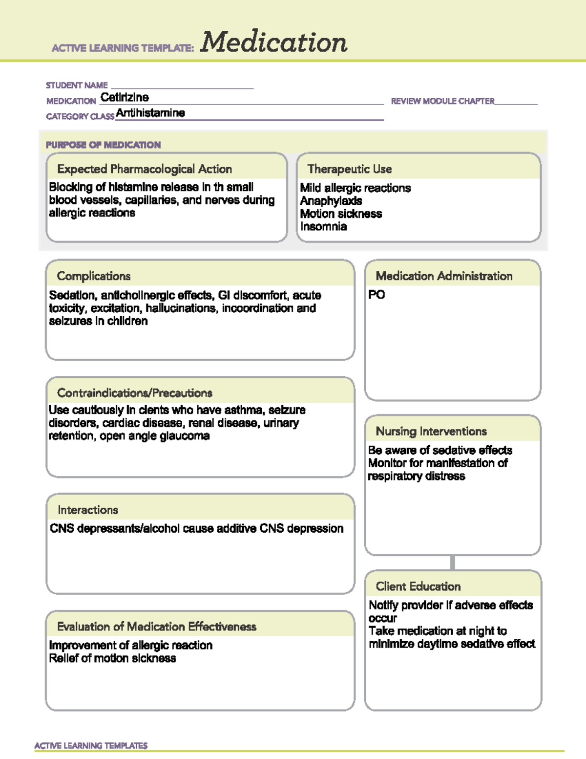 Cetirizine - NURSE 252 - Studocu