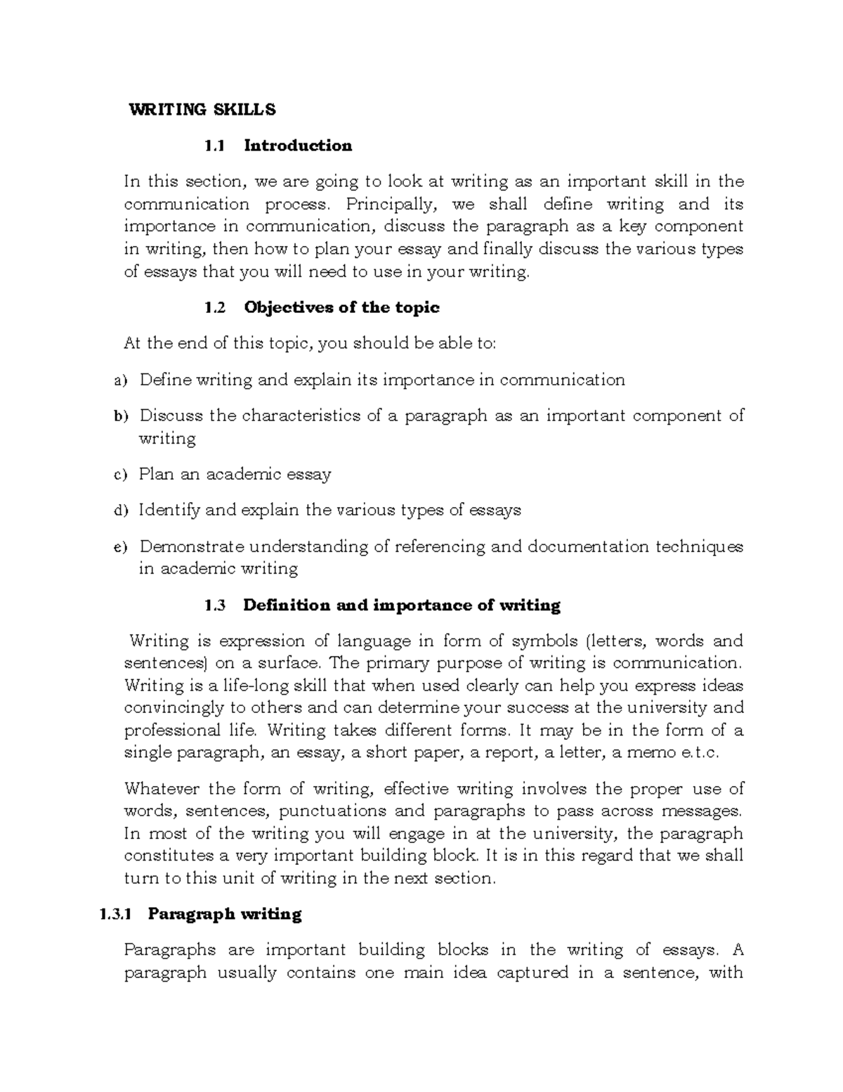 Writing Skills - WRITING SKILLS 1 Introduction In this section, we are ...
