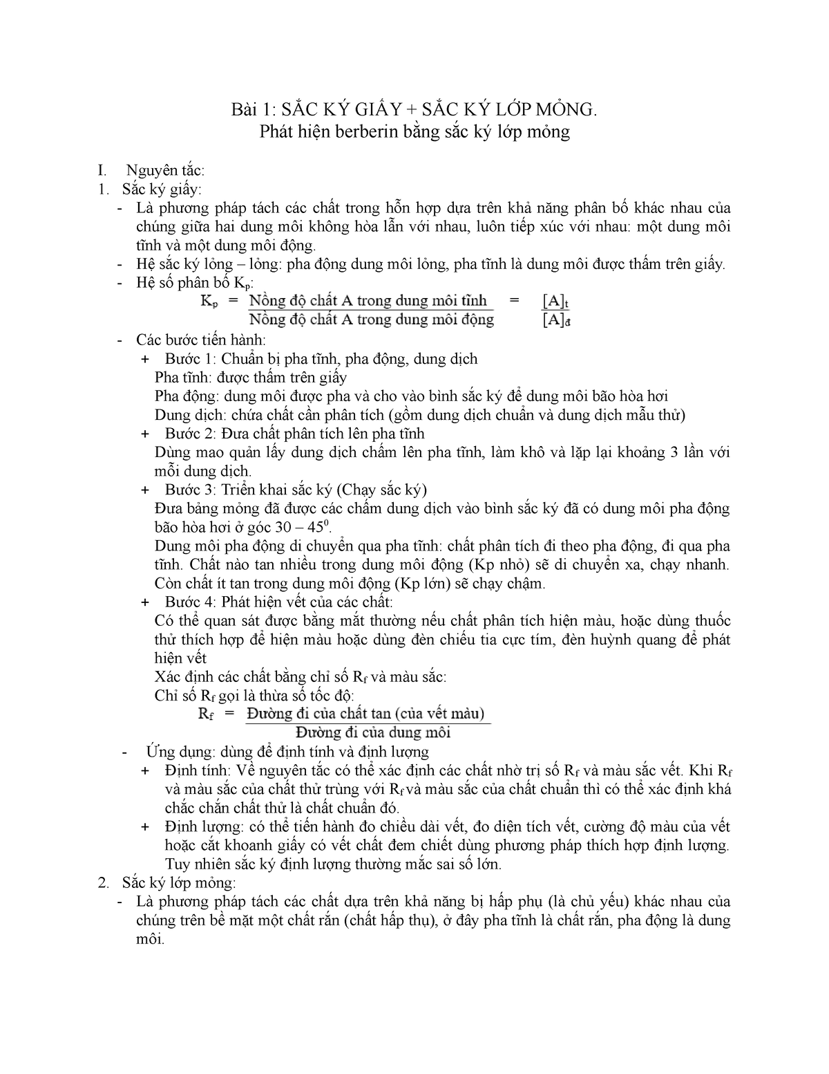 Ôn tập thực hành hóa phân tích nâng cao - Bài 1: SẮC KÝ GIẤY + SẮC KÝ ...