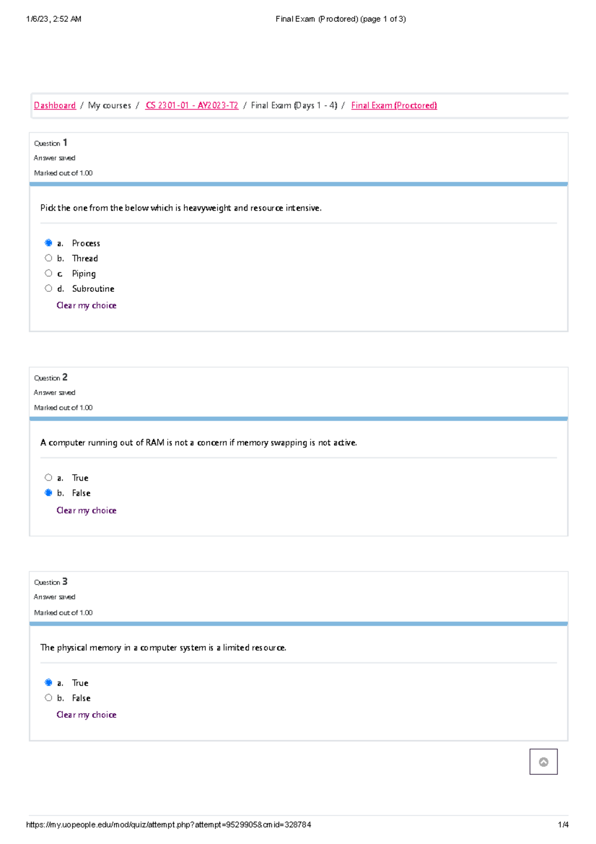 CS2301 final exam full marks - my.uopeople/mod/quiz/attempt.php?attempt ...