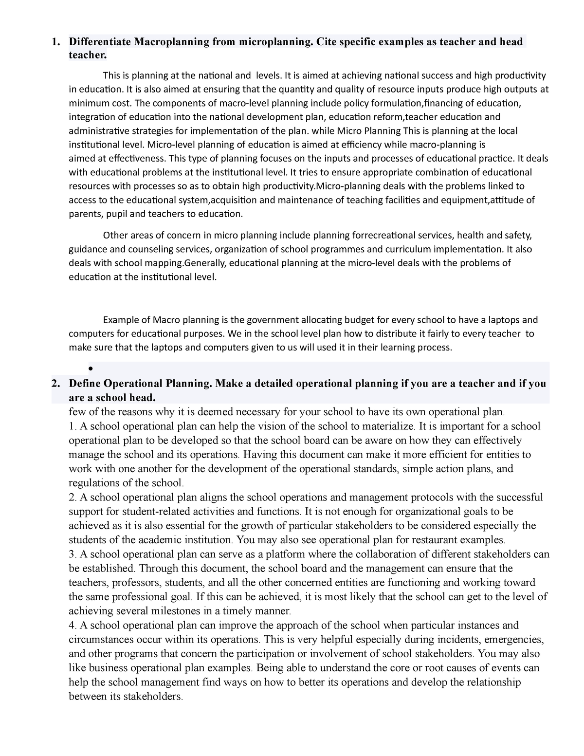 Ed218-Finals - edhs - Differentiate Macroplanning from microplanning ...